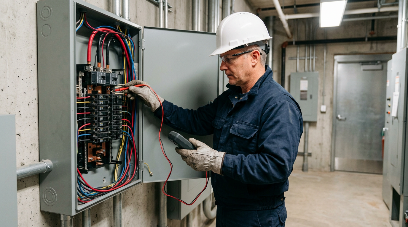 Qualified electrician working on electrical installation