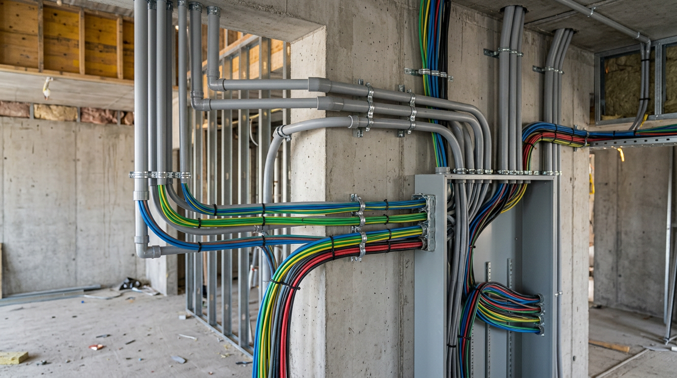Electrical conduit and cable runs in a building
